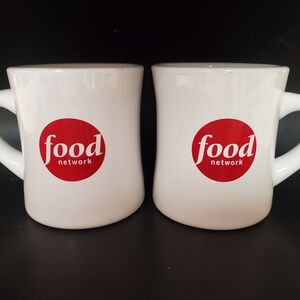 Food Network Logo Coffee Mug Pair Collectible Red and White Hot Beverage